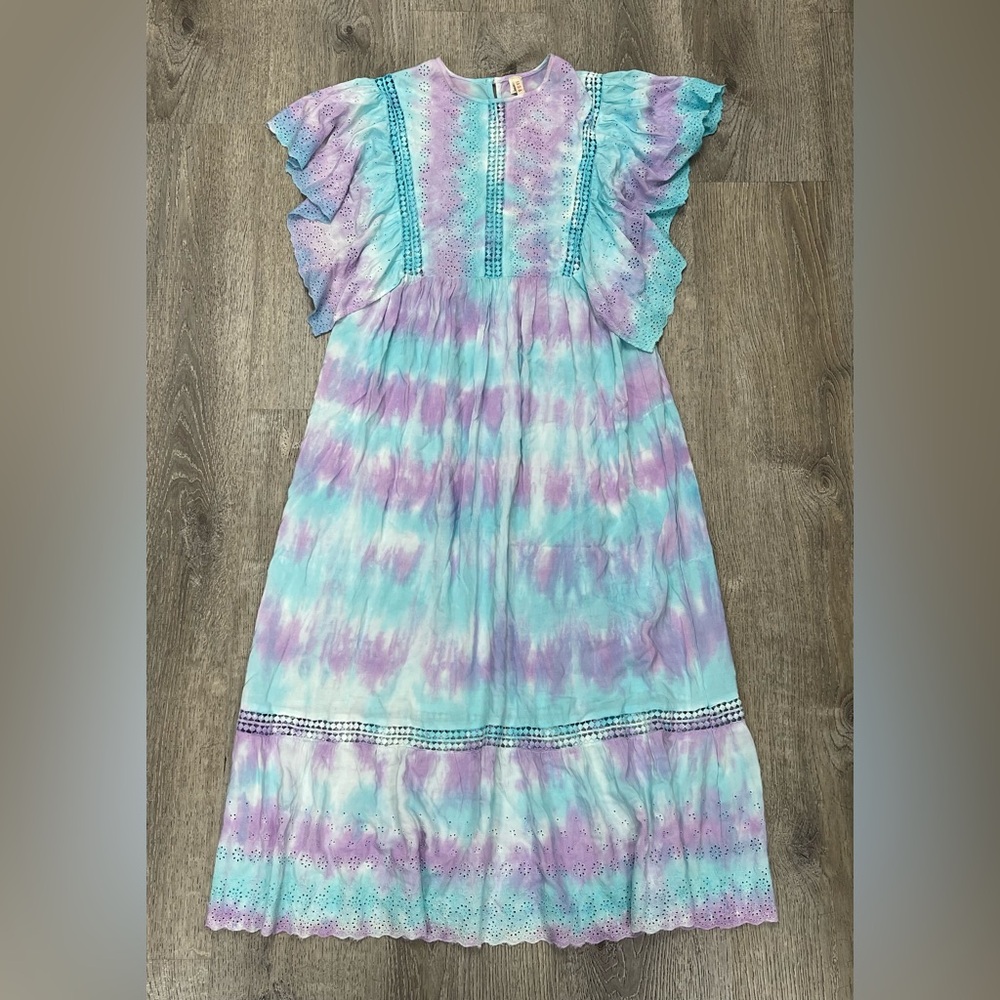RAGA Sweet Tooth Tie-Dye Ruffle Sleeve Maxi Dress